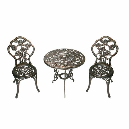 BBQ INNOVATIONS 23.5 in. Rose Bistro Cast Aluminum Top Table - Antique Bronze, 3 Piece BB3115963